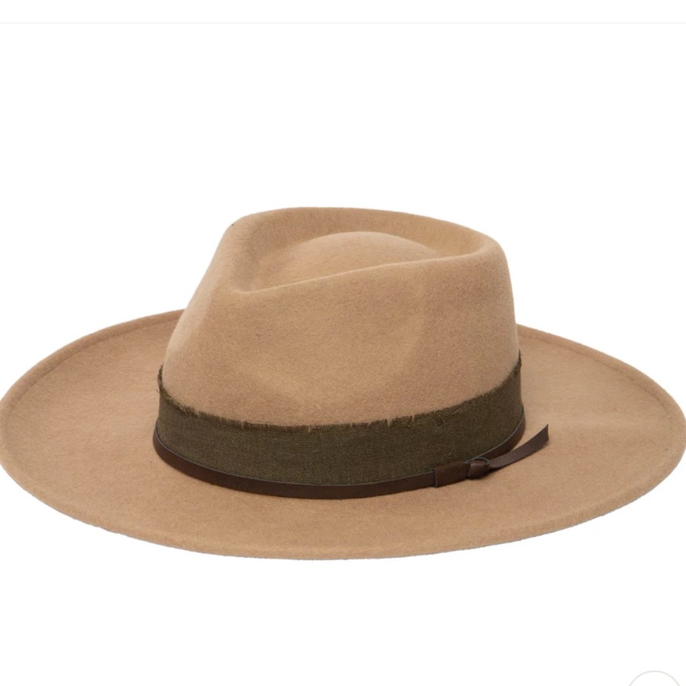 Men's Wool Felt Pinch Crown Fedora by FRYE/logo embossed leather/linen trim-NWT